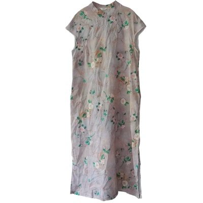 山茶花中式斜襟棉麻宽松改良旗袍遮肚年轻款少女2025新款连衣裙