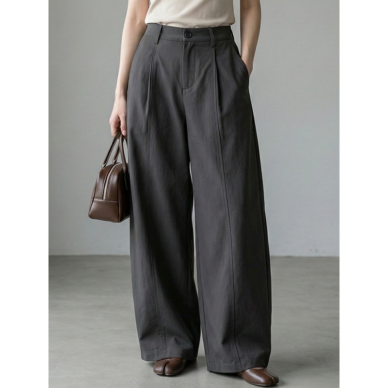 云长 春季新款弯刀裤女高腰显瘦宽松阔腿休闲长裤带纽扣现货批发