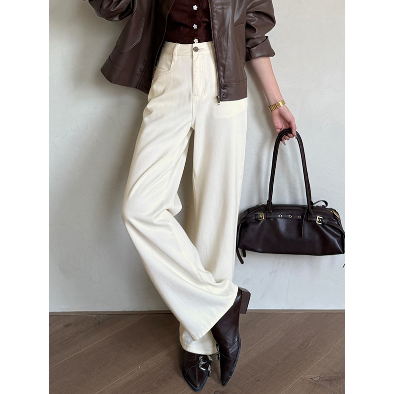 云长 莱赛尔棉女牛仔裤白色2026春季新款高腰直筒休闲长裤 K0007