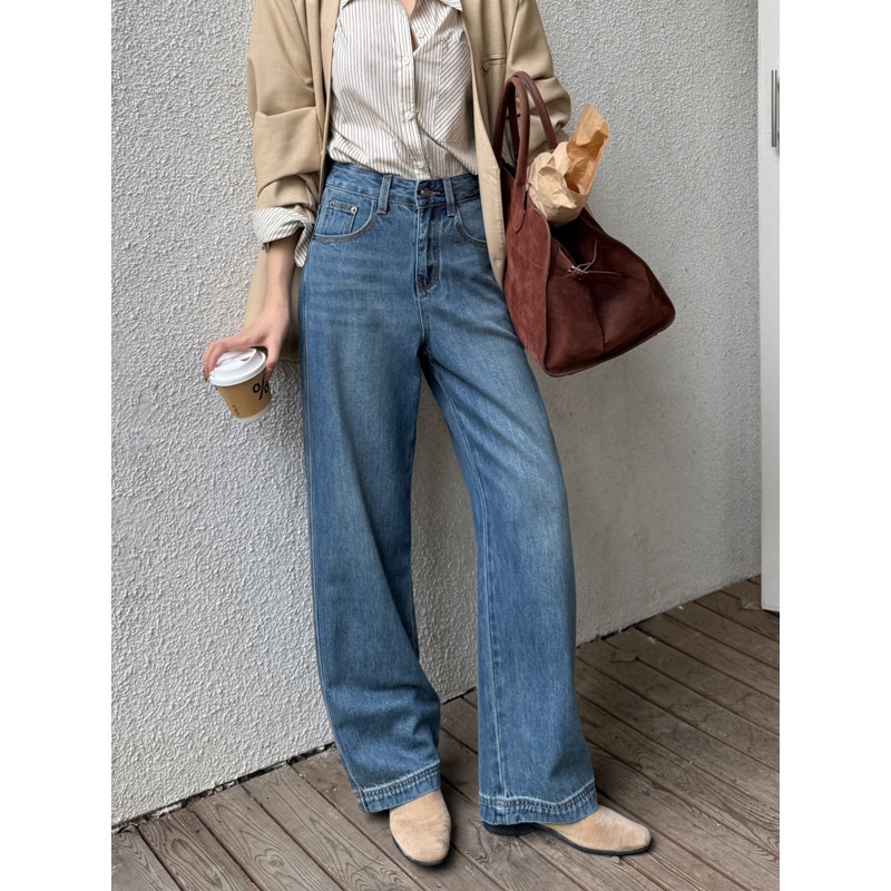 云长 复古个性春季牛仔裤女棉阔腿裤新款垂感长裤现货代发 K0062