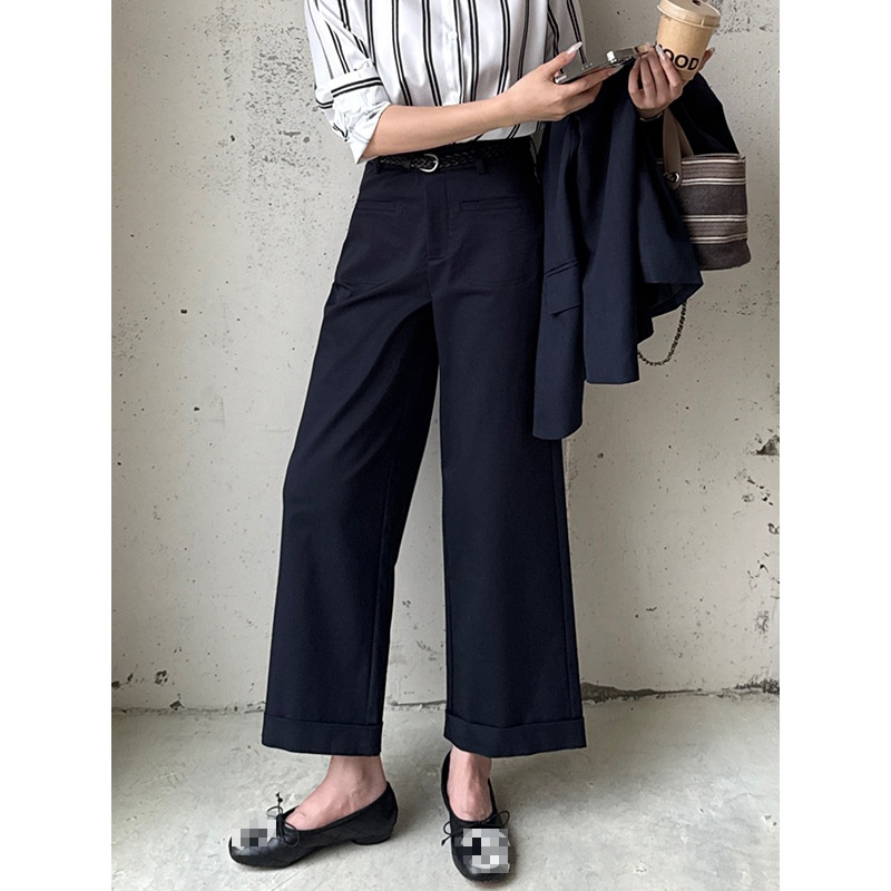 云长 卷边直筒阔腿裤女工装版型春季小个子显瘦窄版九分裤 K0088