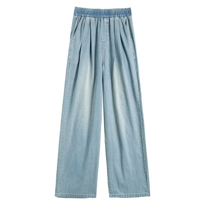 2026新款天丝牛仔裤女高腰直筒垂感松紧腰裤阔腿裤山本裤垂感舒适