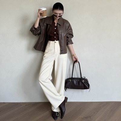 云长 莱赛尔棉女牛仔裤白色2026春季新款高腰直筒休闲长裤 K0007