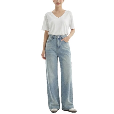 云长 春季新款牛仔裤女珍珠细闪星河璀璨休闲裤子薄款直筒长裤批