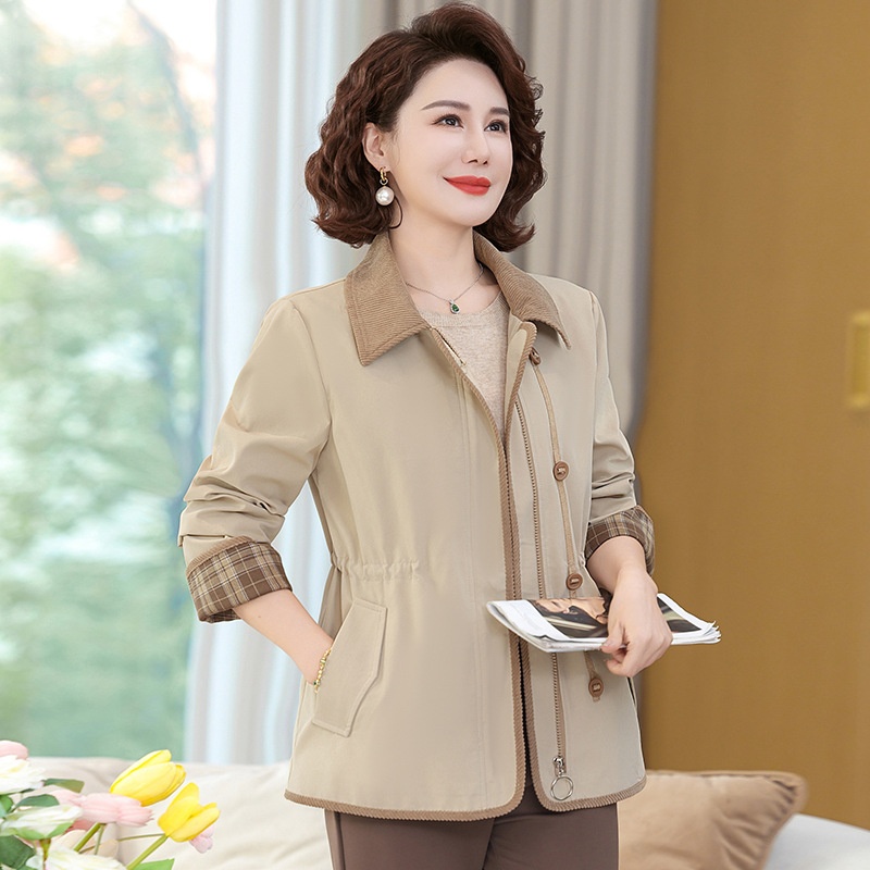 妈妈翻领外套春2025年春季新款修身收腰时尚夹克外套女款一件代发