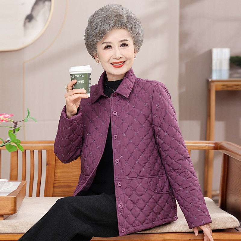 奶奶秋装时尚外套小个子妈妈轻薄棉袄老太太中老年女冬装羽绒棉服