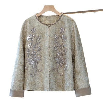 妈妈秋装外套2025新款50岁中老年女士春秋季洋气重工艺夹克上衣服