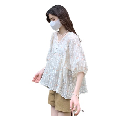 孕妇套装夏季两件套时尚宽松甜美气质V领花色上衣+显瘦托腹短裤潮