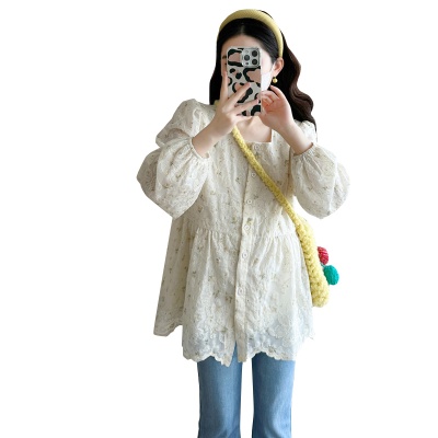 孕妇上衣2025春装新款韩版甜美刺绣宽松显瘦百搭可哺乳长袖娃娃衫