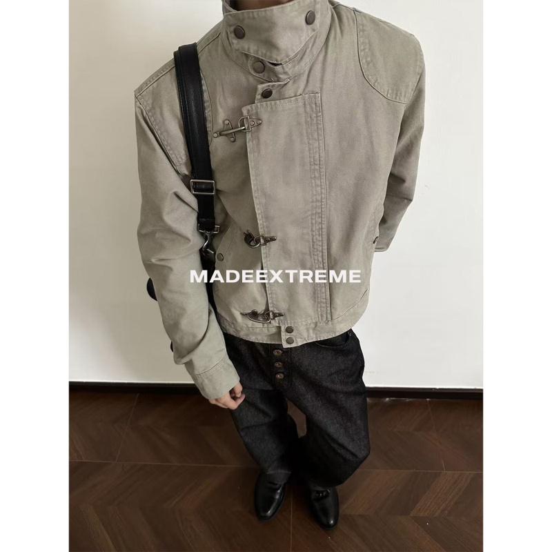EME 原创解构拼接飞机扣夹克男女复古做旧vintage短款外套ins