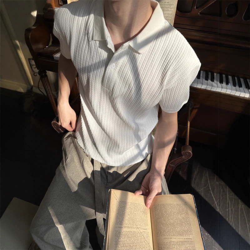 EME男装 老钱风25新款亨利领短袖男女复古Cleanfit翻领针织衫上衣