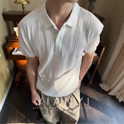 EME男装 老钱风25新款亨利领短袖男女复古Cleanfit翻领针织衫上衣