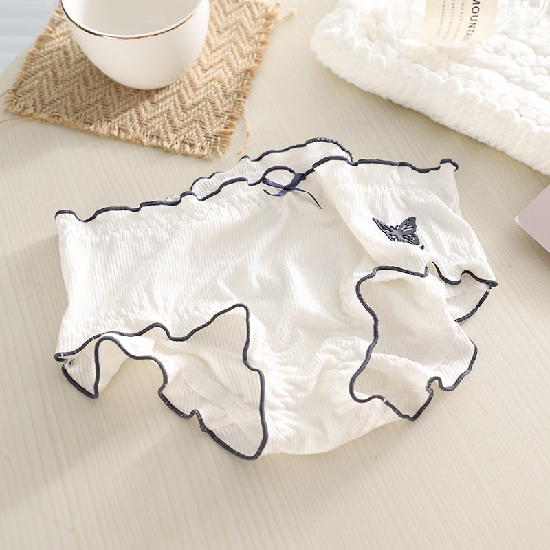 乖张可爱小蝴蝶内裤女日系清新螺纹竖条婴儿棉木耳边少女学生内裤