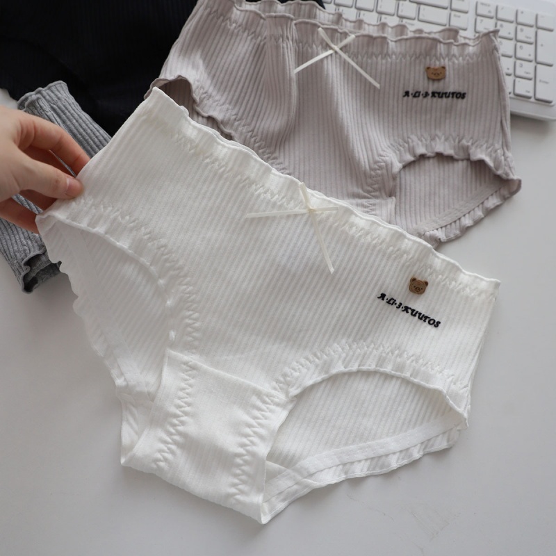 大码定制140-200斤可爱呆萌小棕熊螺纹精梳棉中腰胖妹妹大版内裤