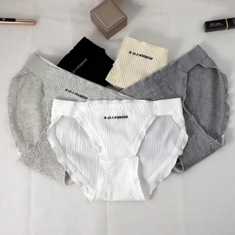 弹力腰带螺纹棉质高开叉木耳边可爱英文滴胶舒适中腰少女三角内裤