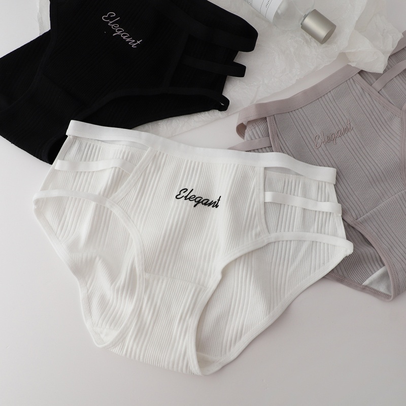 率性简约绑带少女罗纹棉内裤韩版透气中腰三角裤学生小特色底裤