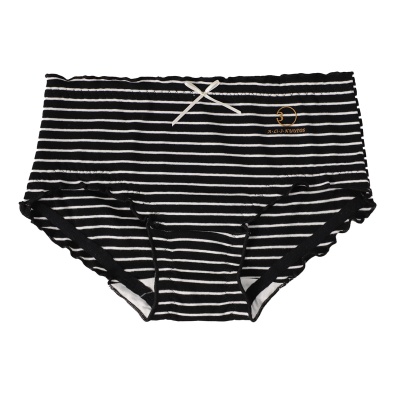 棉质条纹中腰包臀透气简约滴胶精美蝴蝶结舒适木耳边少女三角内裤