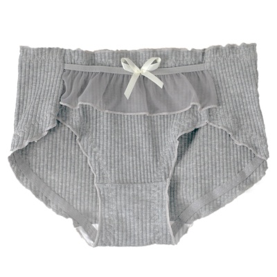 in少女时尚螺纹棉质网纱女内裤中腰透气木耳边条纹舒适三角女内裤